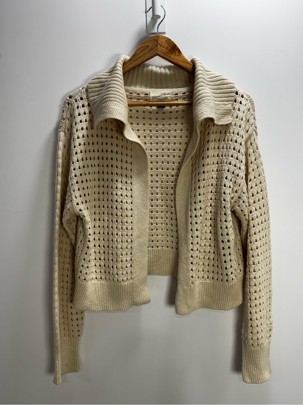 Universal Thread Open Knit Cotton-Blend Zip Cardigan Sweater in Cream size M